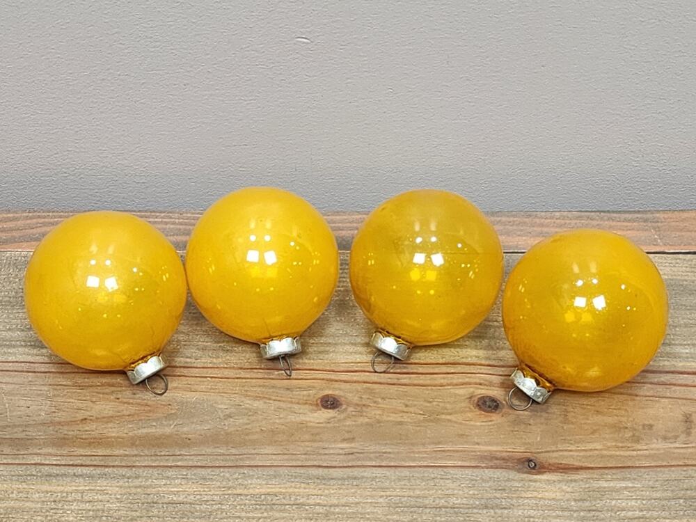 Vintage Shiny Brite Made In USA Christmas Ornaments Gold Lot of 4 Size 3.5”